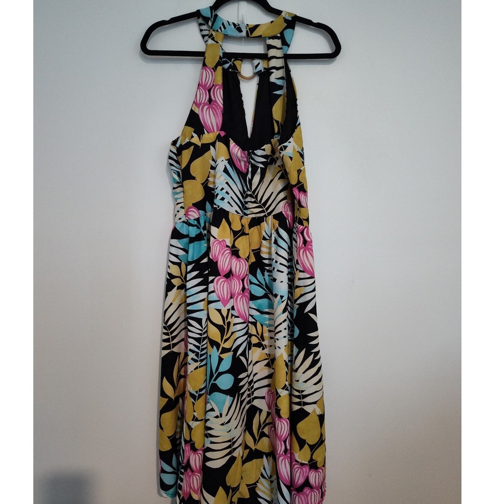 Lascana Pure Selection Tropical Halter High Low Dress Floral Pink Yellow US 14 - Picture 2 of 9